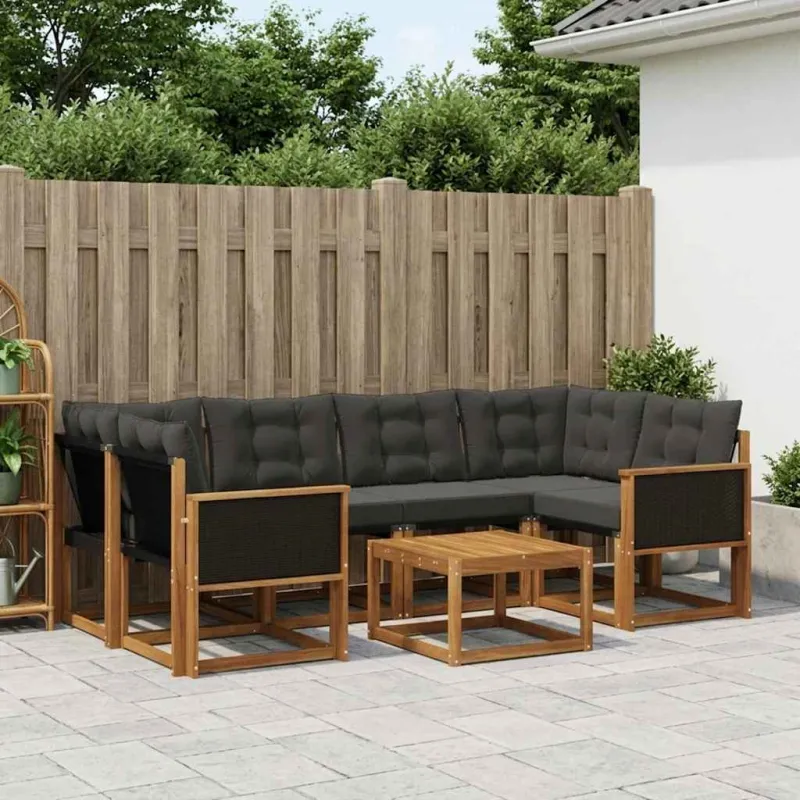 Lauko sofos komplektas su pagalve 7 pcs Natūrali ir juoda