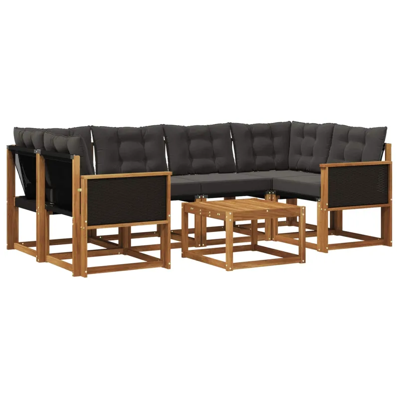 Lauko sofos komplektas su pagalve 7 pcs Natūrali ir juoda