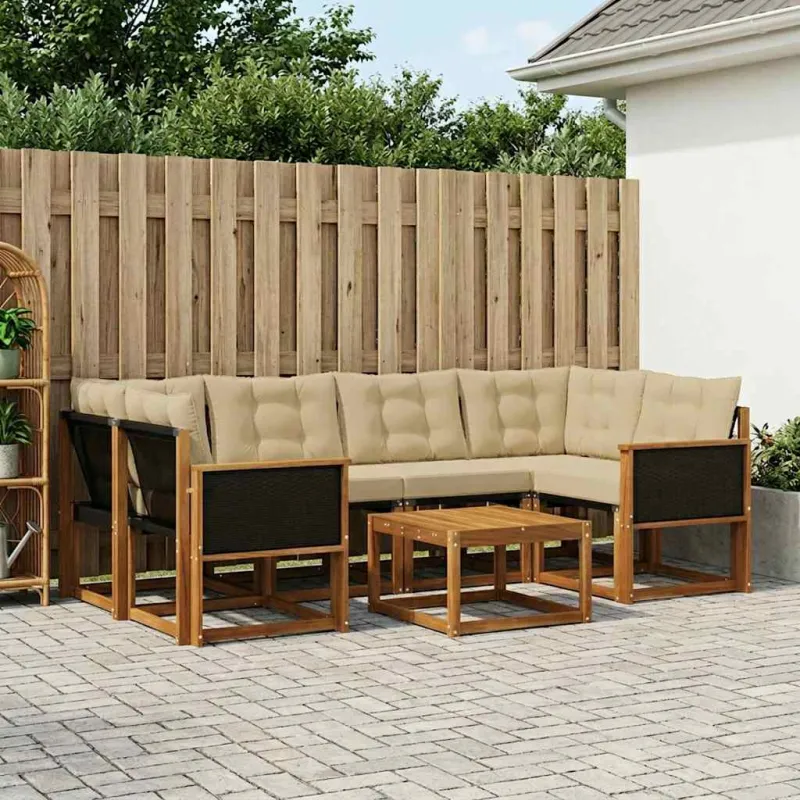 Lauko sofos komplektas su pagalve 7 pcs Natūralus ir bežinis