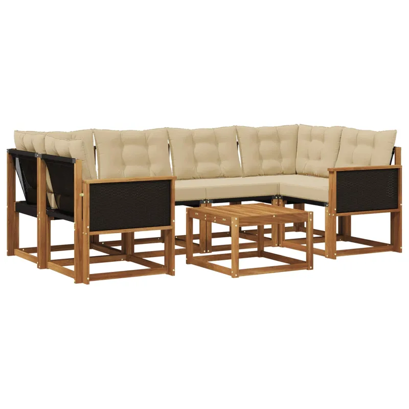 Lauko sofos komplektas su pagalve 7 pcs Natūralus ir bežinis