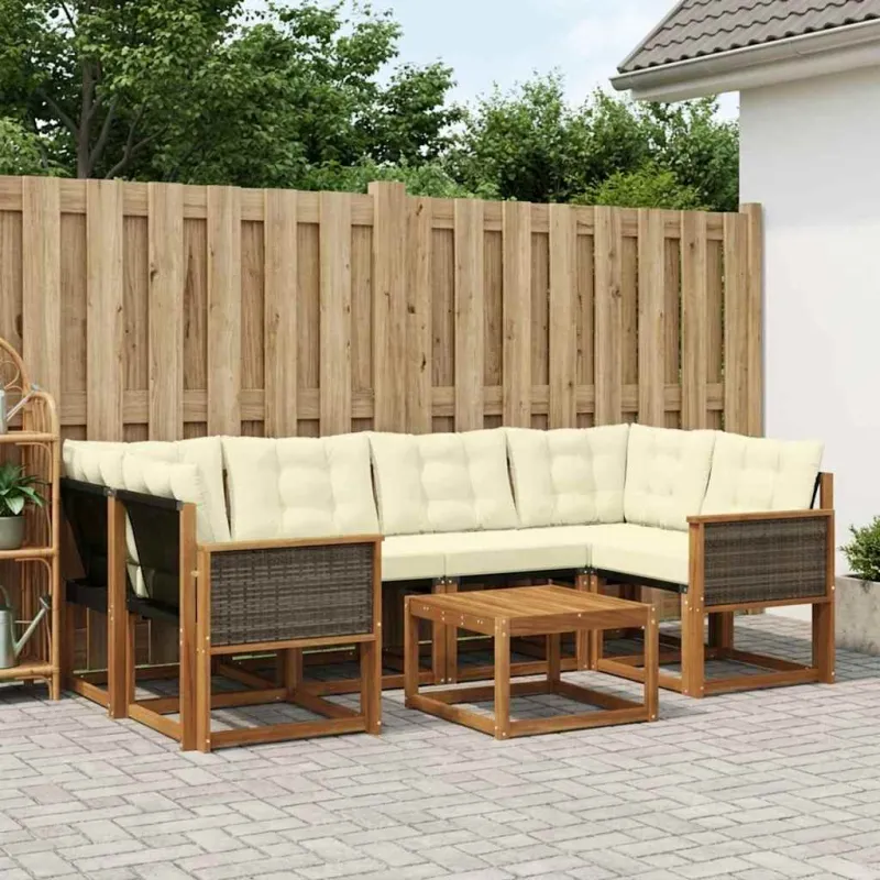 Lauko sofos komplektas su pagalve 7 pcs Natūralus ir grietinėlė