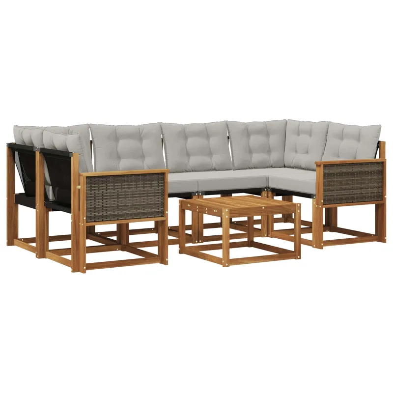 Lauko sofos komplektas 7 pcs Natūrali ir šviesiai pilka