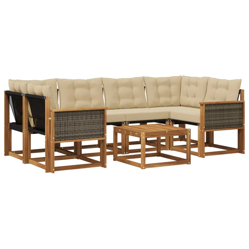 Lauko sofos komplektas su pagalve 7 pcs Natūralus ir bežinis