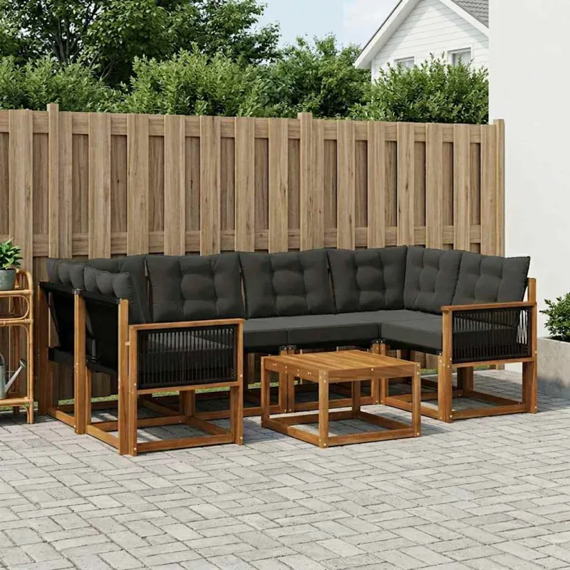 Lauko sofos komplektas su pagalve 7 pcs Natūrali ir juoda