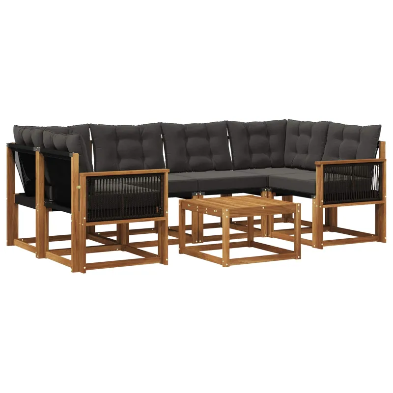 Lauko sofos komplektas su pagalve 7 pcs Natūrali ir juoda