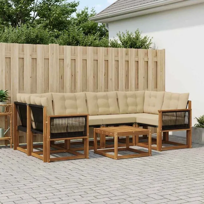 Lauko sofos komplektas su pagalve 7 pcs Natūralus ir bežinis