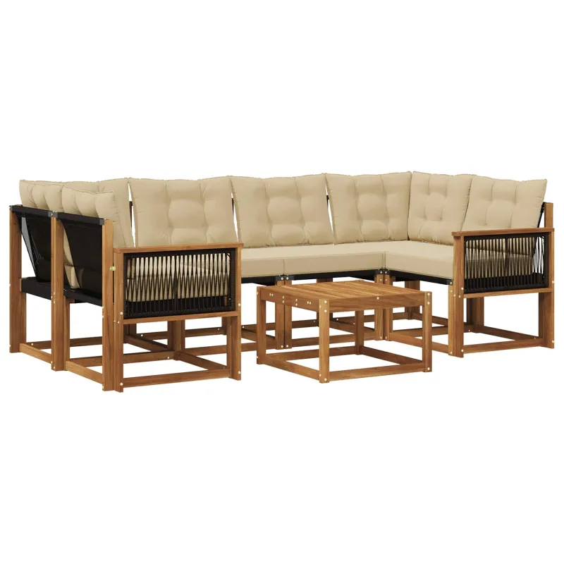 Lauko sofos komplektas su pagalve 7 pcs Natūralus ir bežinis