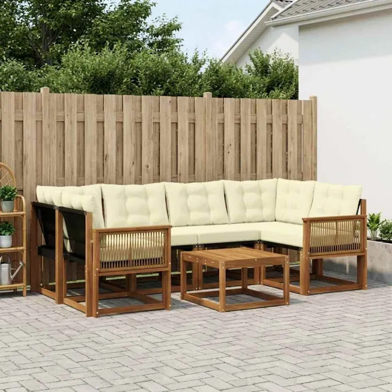 Lauko sofos komplektas su pagalve 7 pcs Natūralus ir grietinėlė