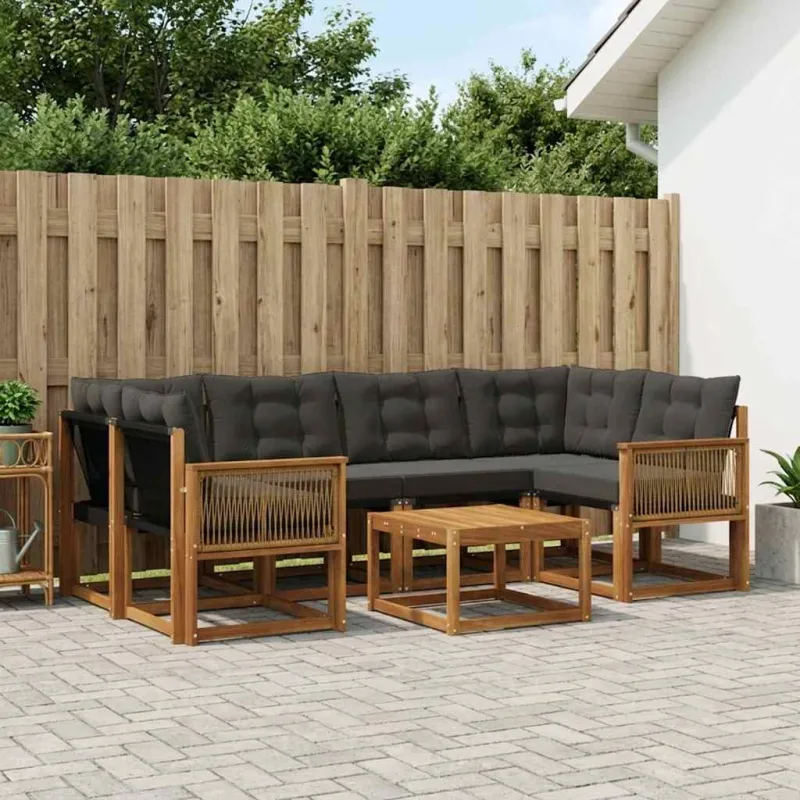 Lauko sofos komplektas su pagalve 7 pcs Natūrali ir juoda