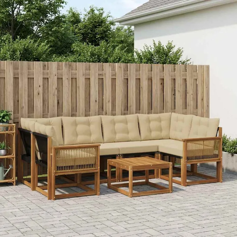 Lauko sofos komplektas su pagalve 7 pcs Natūralus ir bežinis