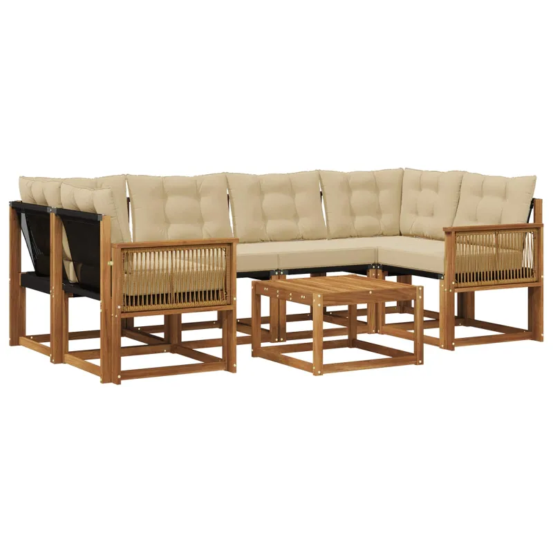 Lauko sofos komplektas su pagalve 7 pcs Natūralus ir bežinis