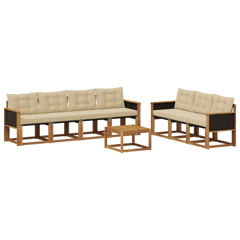 Lauko sofos komplektas su pagalve 8 pcs Natūralus ir bežinis