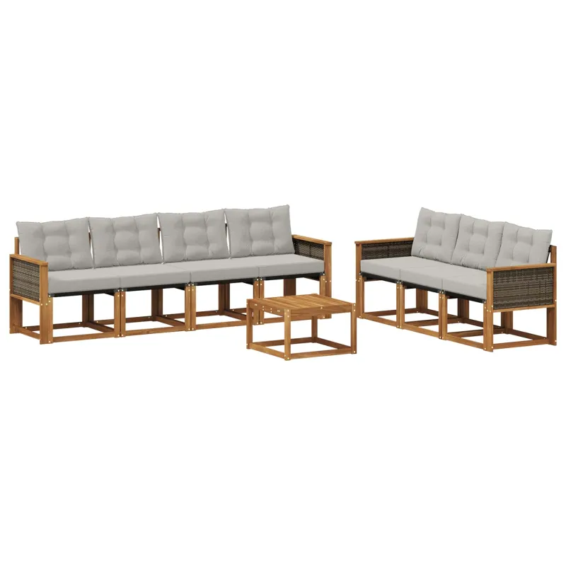 Lauko sofos komplektas 8 pcs Natūrali ir šviesiai pilka