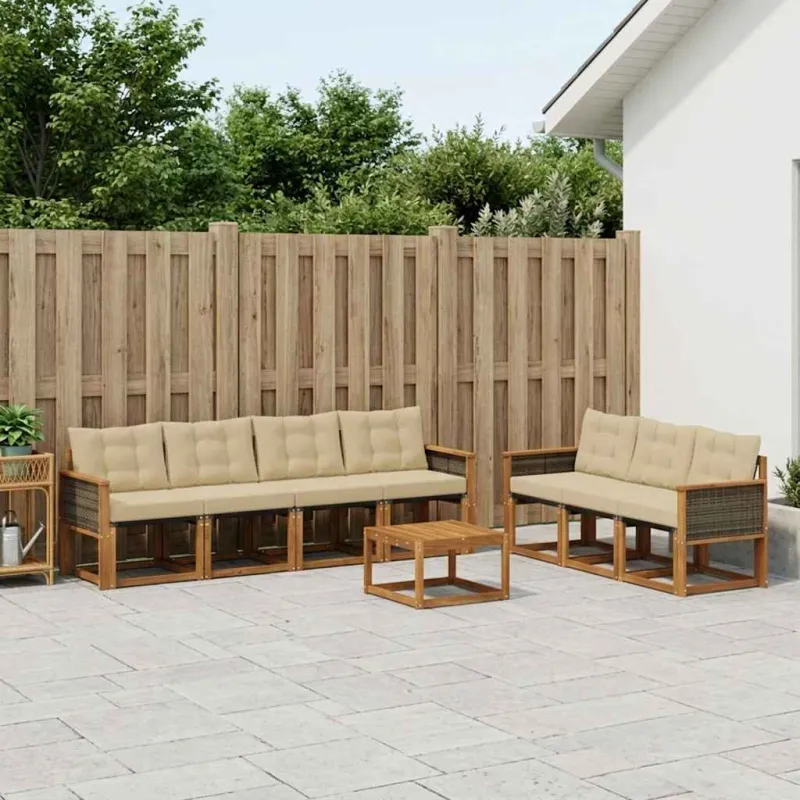 Lauko sofos komplektas su pagalve 8 pcs Natūralus ir bežinis