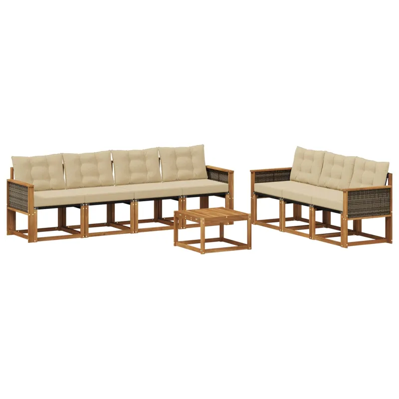 Lauko sofos komplektas su pagalve 8 pcs Natūralus ir bežinis