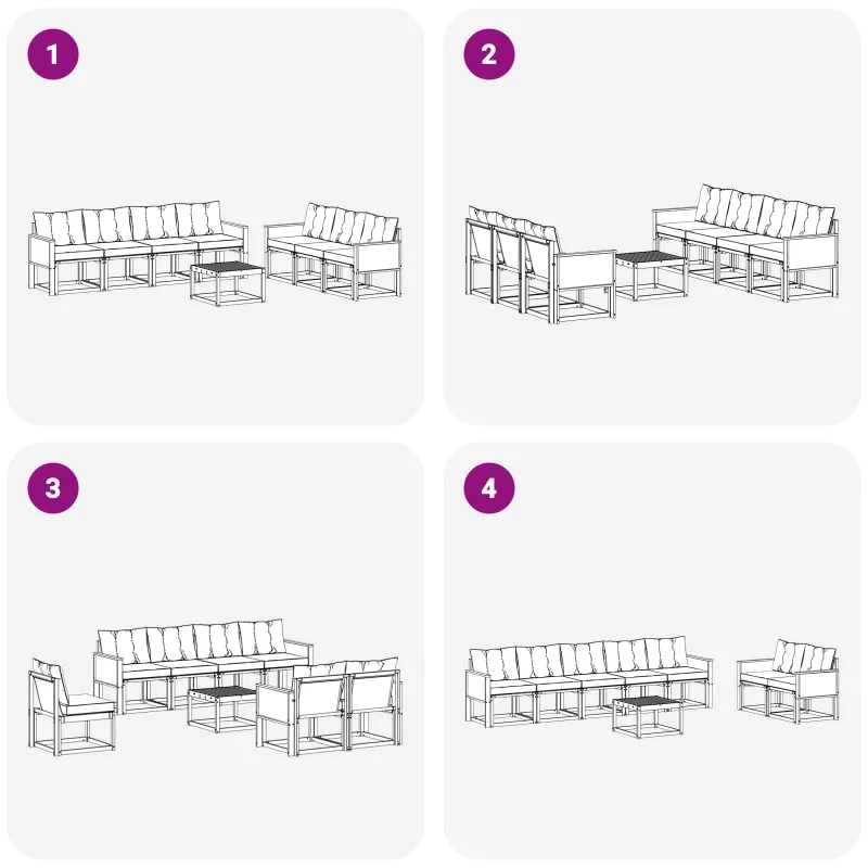 Lauko sofos komplektas 8 pcs Natūrali ir šviesiai pilka
