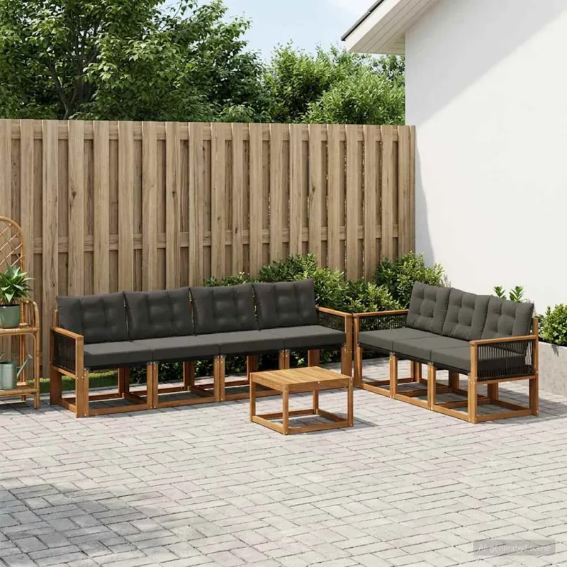 Lauko sofos komplektas su pagalve 8 pcs Natūrali ir juoda