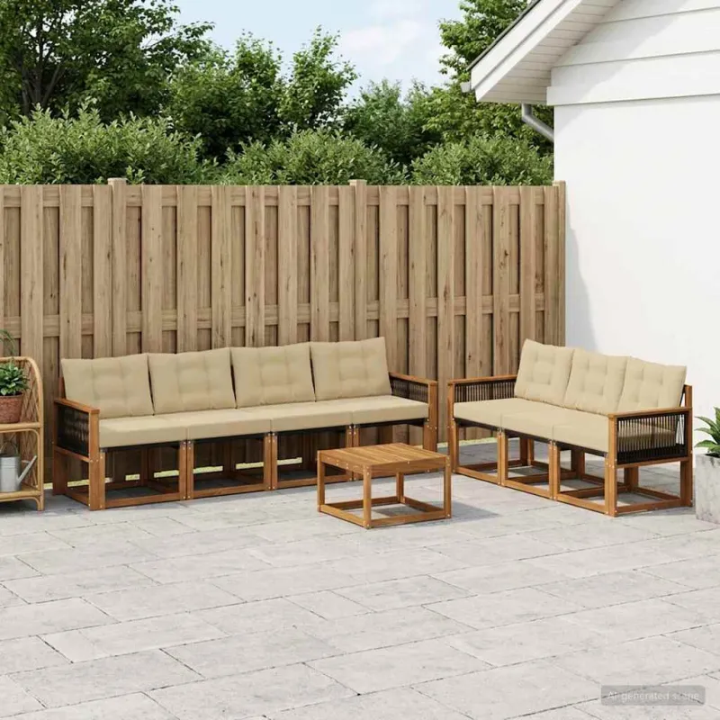 Lauko sofos komplektas su pagalve 8 pcs Natūralus ir bežinis