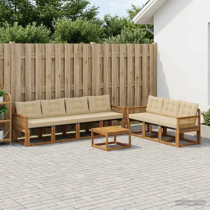 Lauko sofos komplektas su pagalve 8 pcs Natūralus ir bežinis