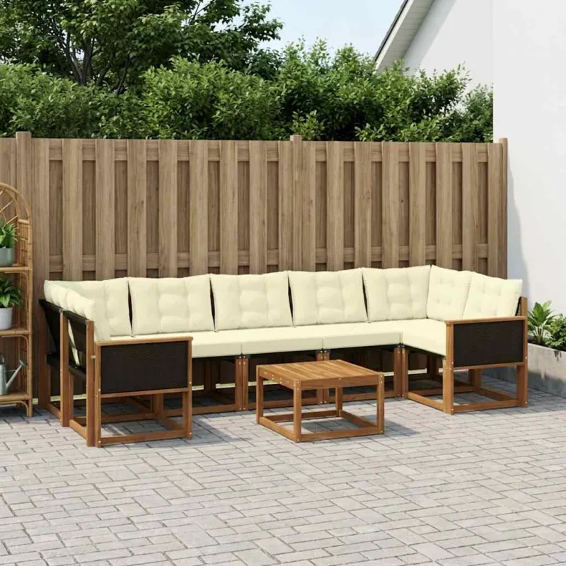 Lauko sofos komplektas su pagalve 8 pcs Natūralus ir grietinėlė