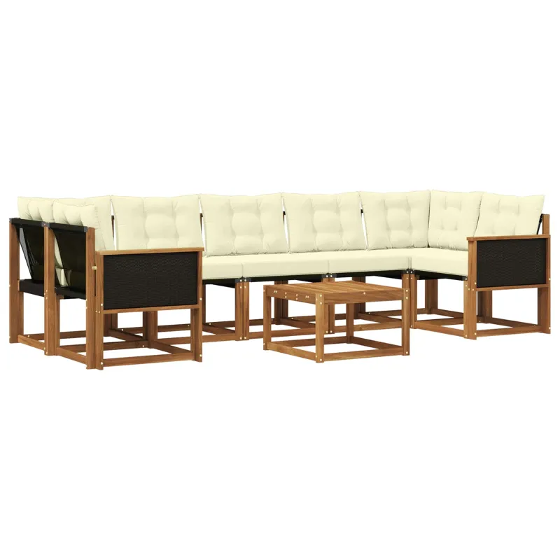 Lauko sofos komplektas su pagalve 8 pcs Natūralus ir grietinėlė