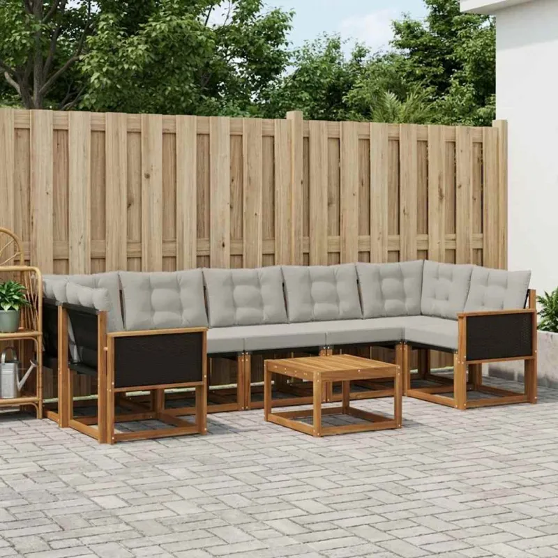 Lauko sofos komplektas 8 pcs Natūrali ir šviesiai pilka