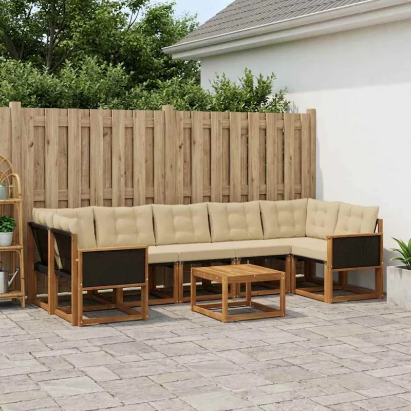 Lauko sofos komplektas su pagalve 8 pcs Natūralus ir bežinis