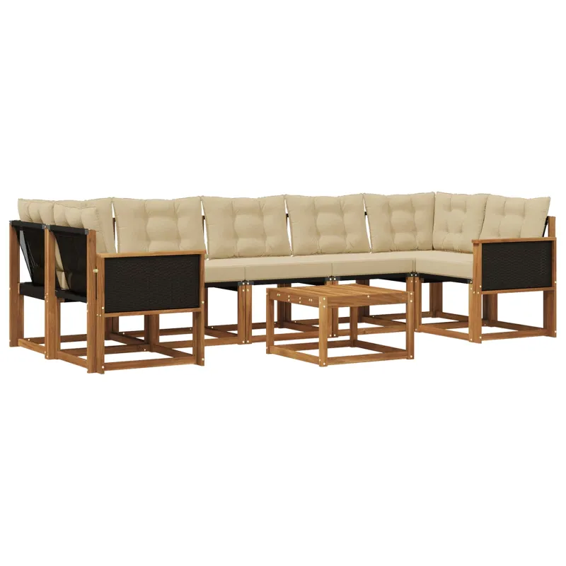 Lauko sofos komplektas su pagalve 8 pcs Natūralus ir bežinis
