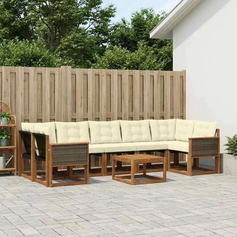 Lauko sofos komplektas su pagalve 8 pcs Natūralus ir grietinėlė