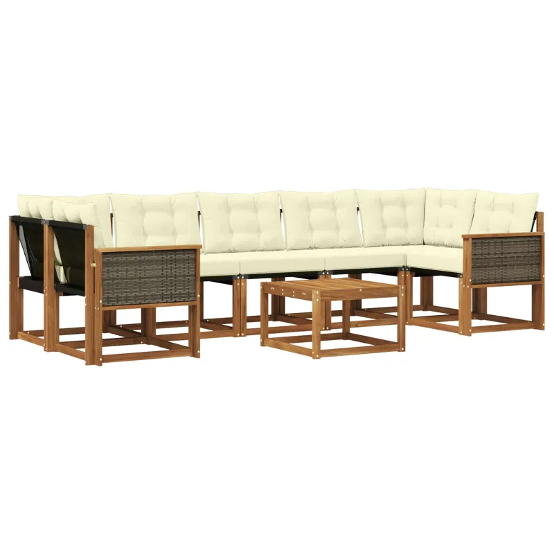 Lauko sofos komplektas su pagalve 8 pcs Natūralus ir grietinėlė