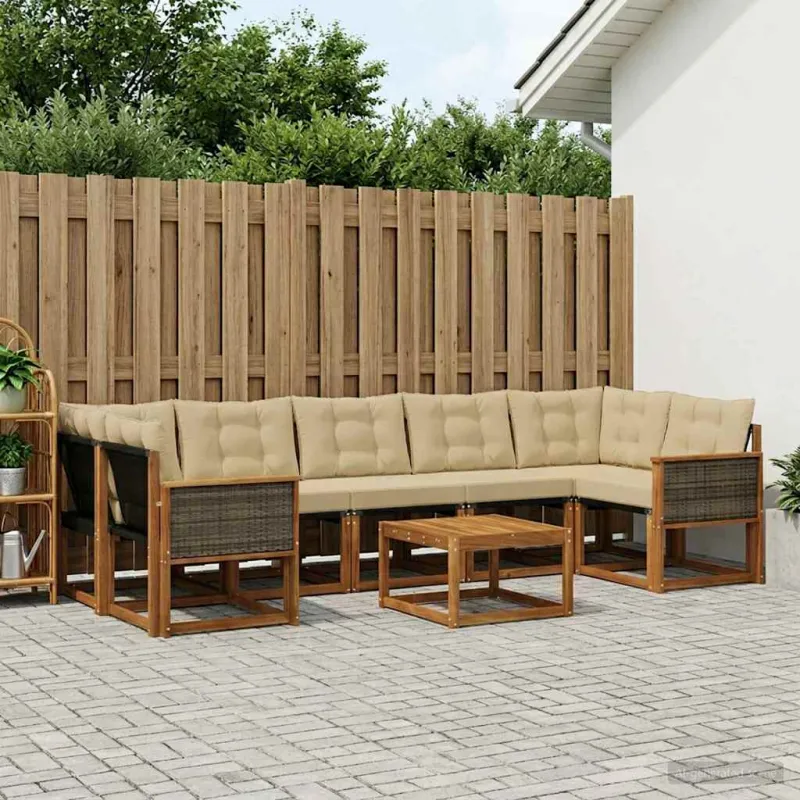 Lauko sofos komplektas su pagalve 8 pcs Natūralus ir bežinis