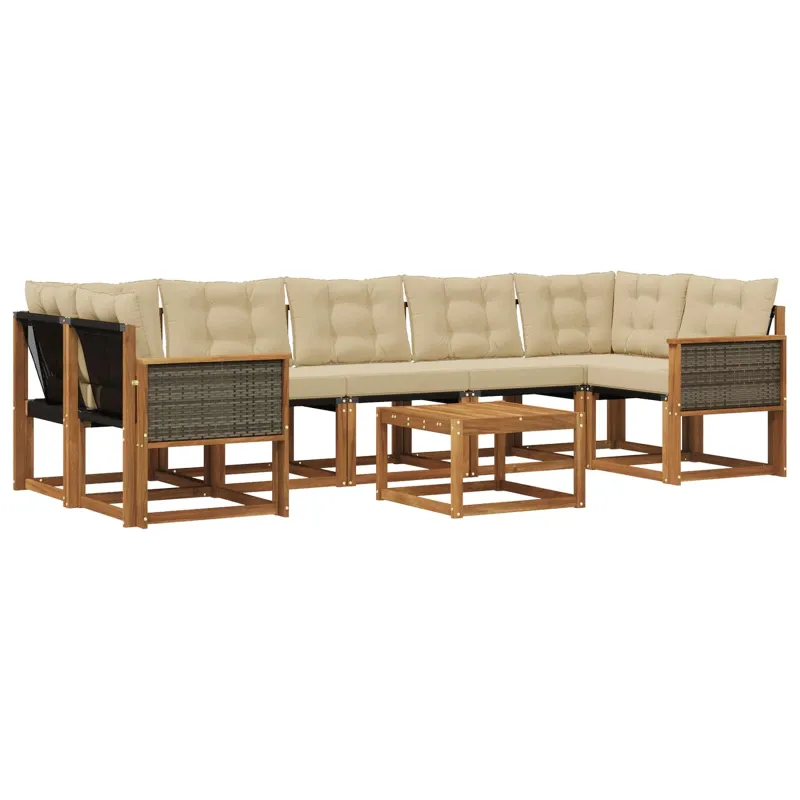 Lauko sofos komplektas su pagalve 8 pcs Natūralus ir bežinis