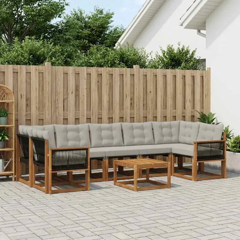 Lauko sofos komplektas 8 pcs Natūrali ir šviesiai pilka
