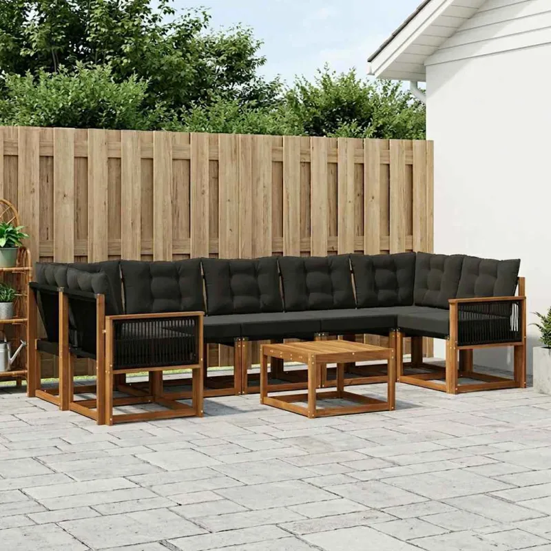 Lauko sofos komplektas su pagalve 8 pcs Natūrali ir juoda