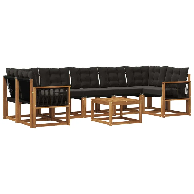 Lauko sofos komplektas su pagalve 8 pcs Natūrali ir juoda
