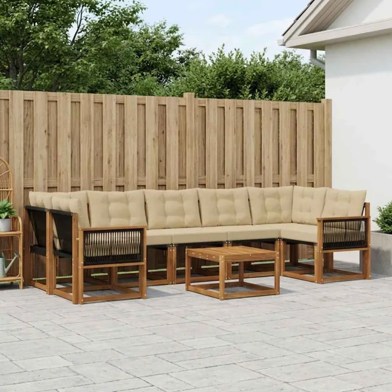 Lauko sofos komplektas su pagalve 8 pcs Natūralus ir bežinis