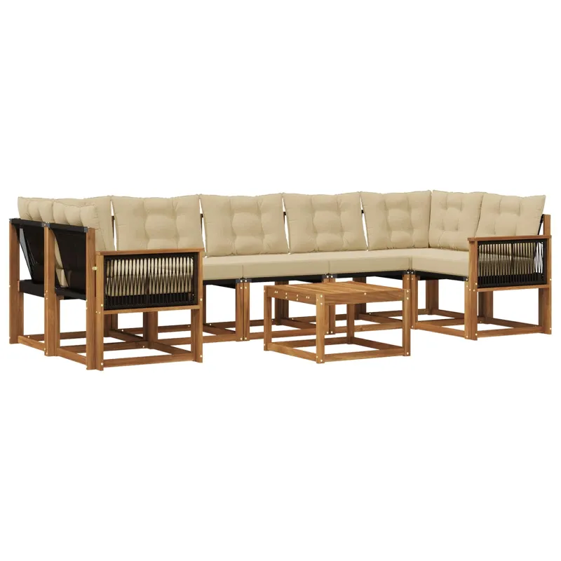 Lauko sofos komplektas su pagalve 8 pcs Natūralus ir bežinis