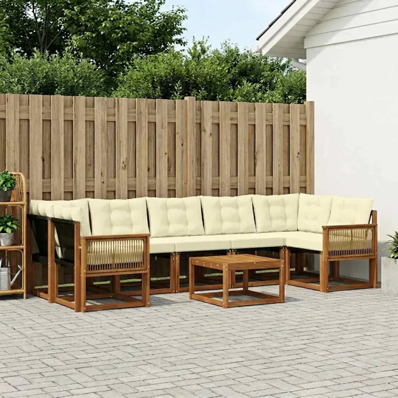 Lauko sofos komplektas su pagalve 8 pcs Natūralus ir grietinėlė