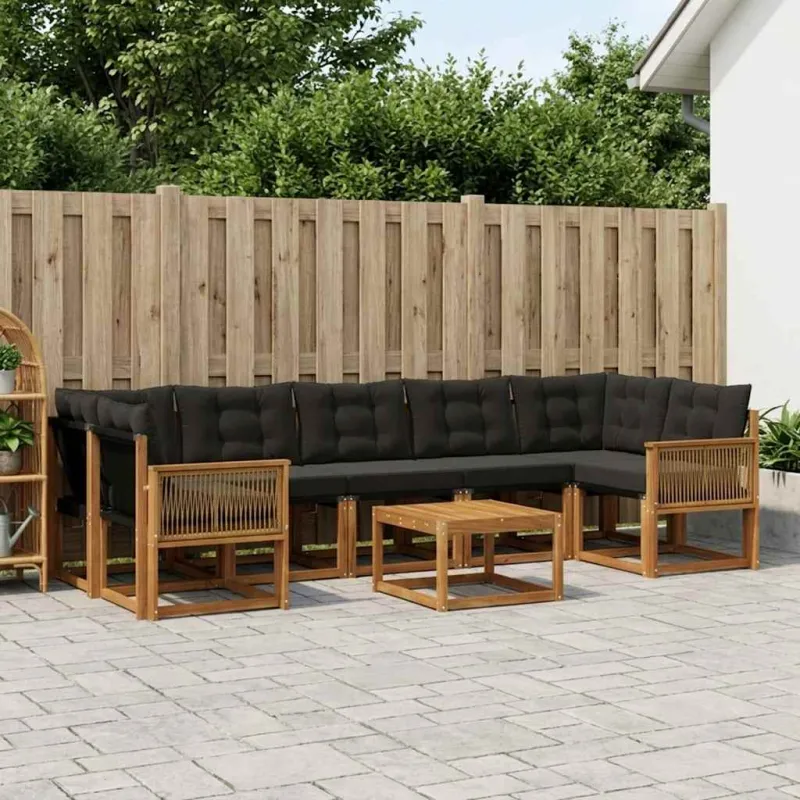 Lauko sofos komplektas su pagalve 8 pcs Natūrali ir juoda