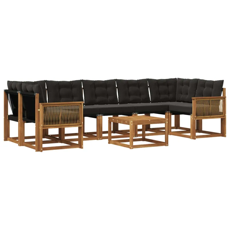 Lauko sofos komplektas su pagalve 8 pcs Natūrali ir juoda