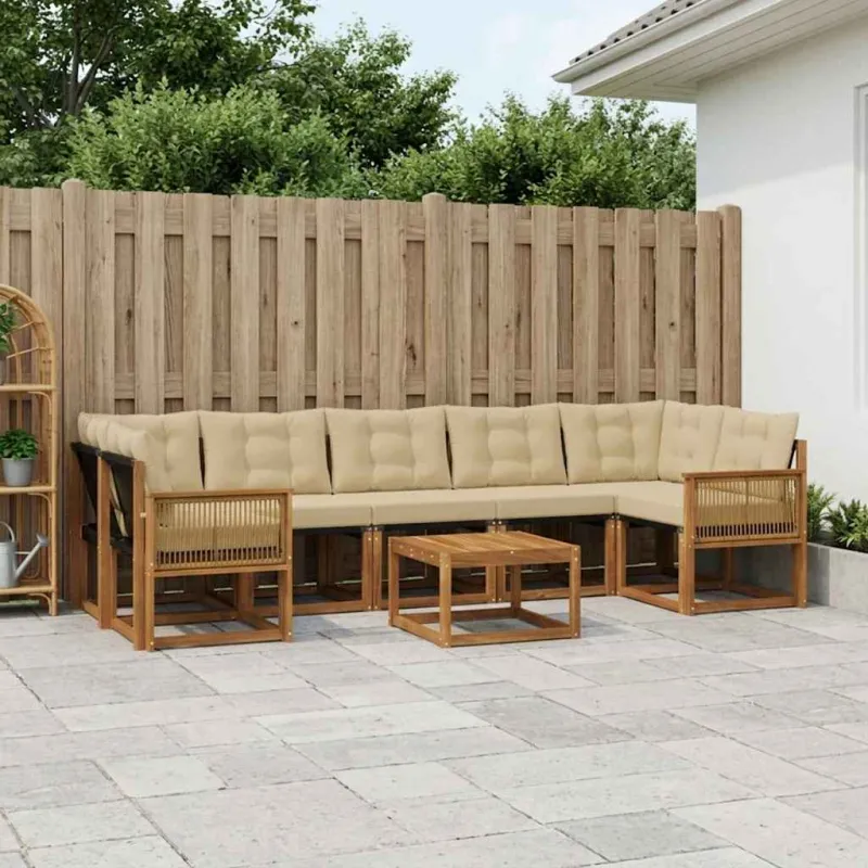 Lauko sofos komplektas su pagalve 8 pcs Natūralus ir bežinis