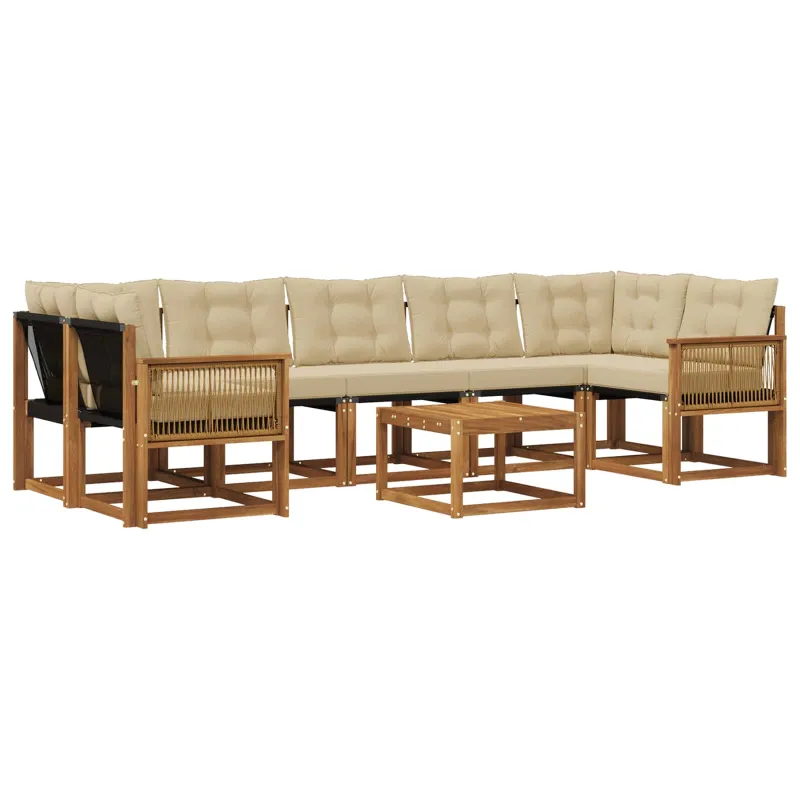 Lauko sofos komplektas su pagalve 8 pcs Natūralus ir bežinis