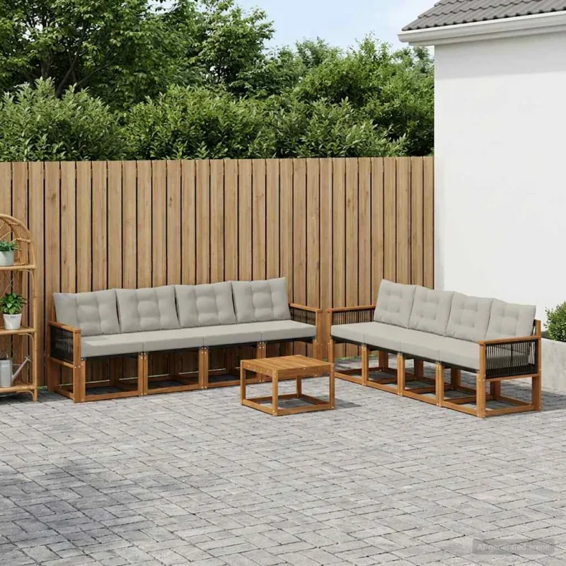 Lauko sofos komplektas 9 pcs Natūrali ir šviesiai pilka