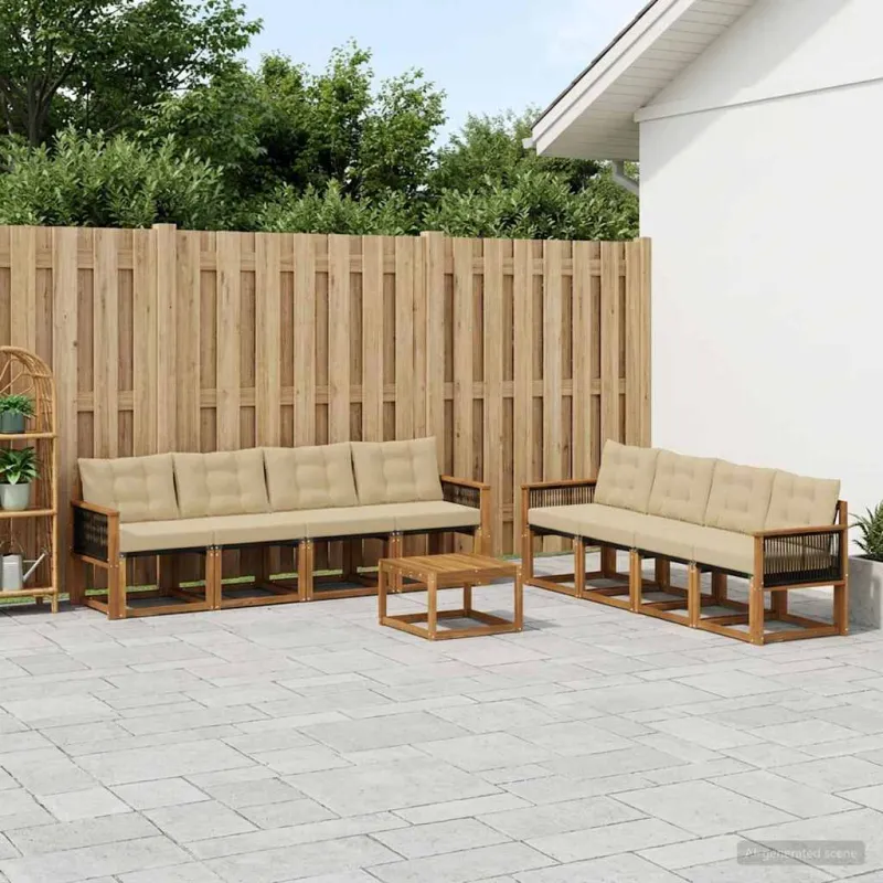 Lauko sofos komplektas su pagalve 9 pcs Natūralus ir bežinis