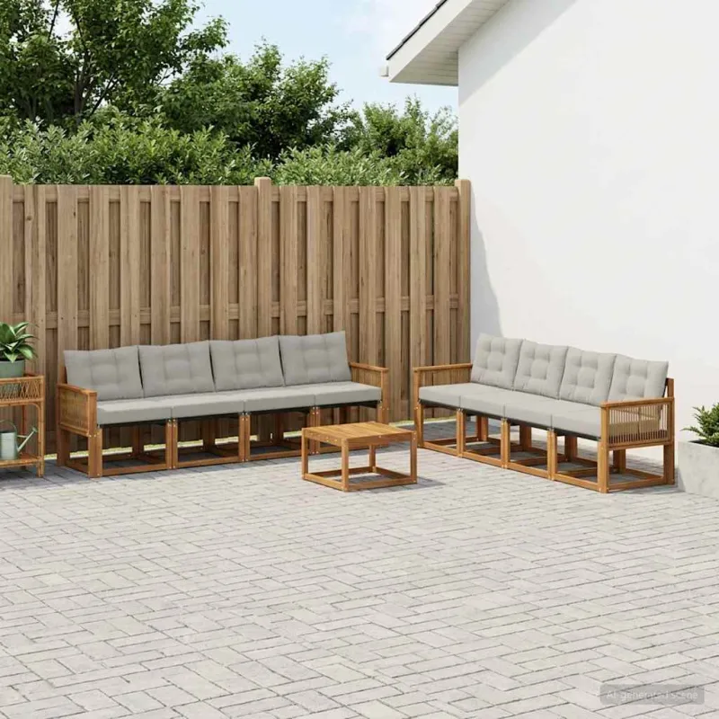 Lauko sofos komplektas 9 pcs Natūrali ir šviesiai pilka