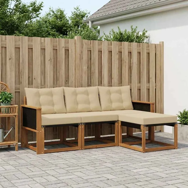 Lauko sofos komplektas su pagalve 4 pcs Natūralus ir bežinis