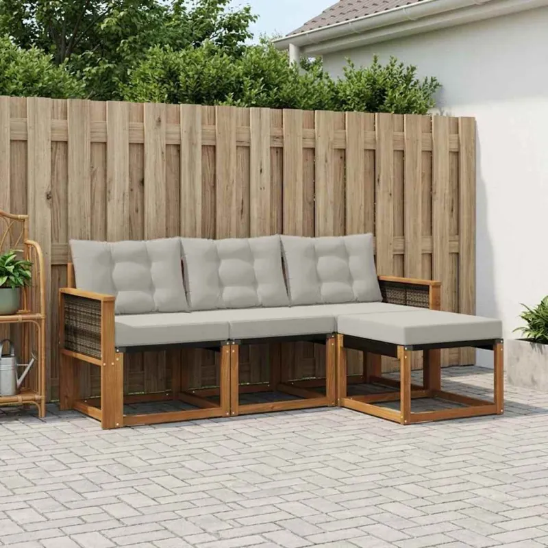 Lauko sofos komplektas 4 pcs Natūrali ir šviesiai pilka