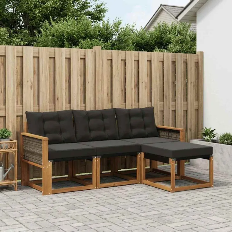 Lauko sofos komplektas su pagalve 4 pcs Natūrali ir juoda