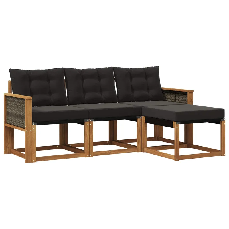 Lauko sofos komplektas su pagalve 4 pcs Natūrali ir juoda