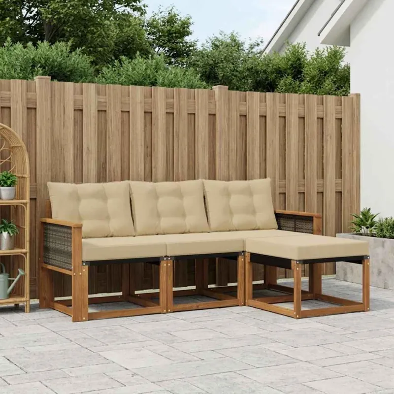 Lauko sofos komplektas su pagalve 4 pcs Natūralus ir bežinis